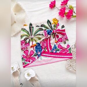 Soleia Women's Tropical Palm Tree & Bird Print Colorful Wrap-Style Skirt